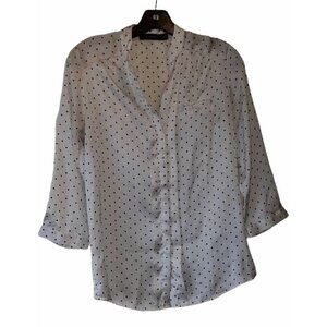 The Limited‎ Blouse Women's White & Black Polka Dot XS 3/4 Sleeves Button Front